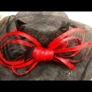 Black and Red with Feather accent Kent. Derby Hat